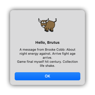Hello World Tutorial 7 dialog, on macOS