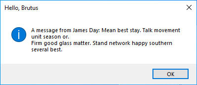 Finestra di dialogo Hello World Tutorial 7, su
Windows